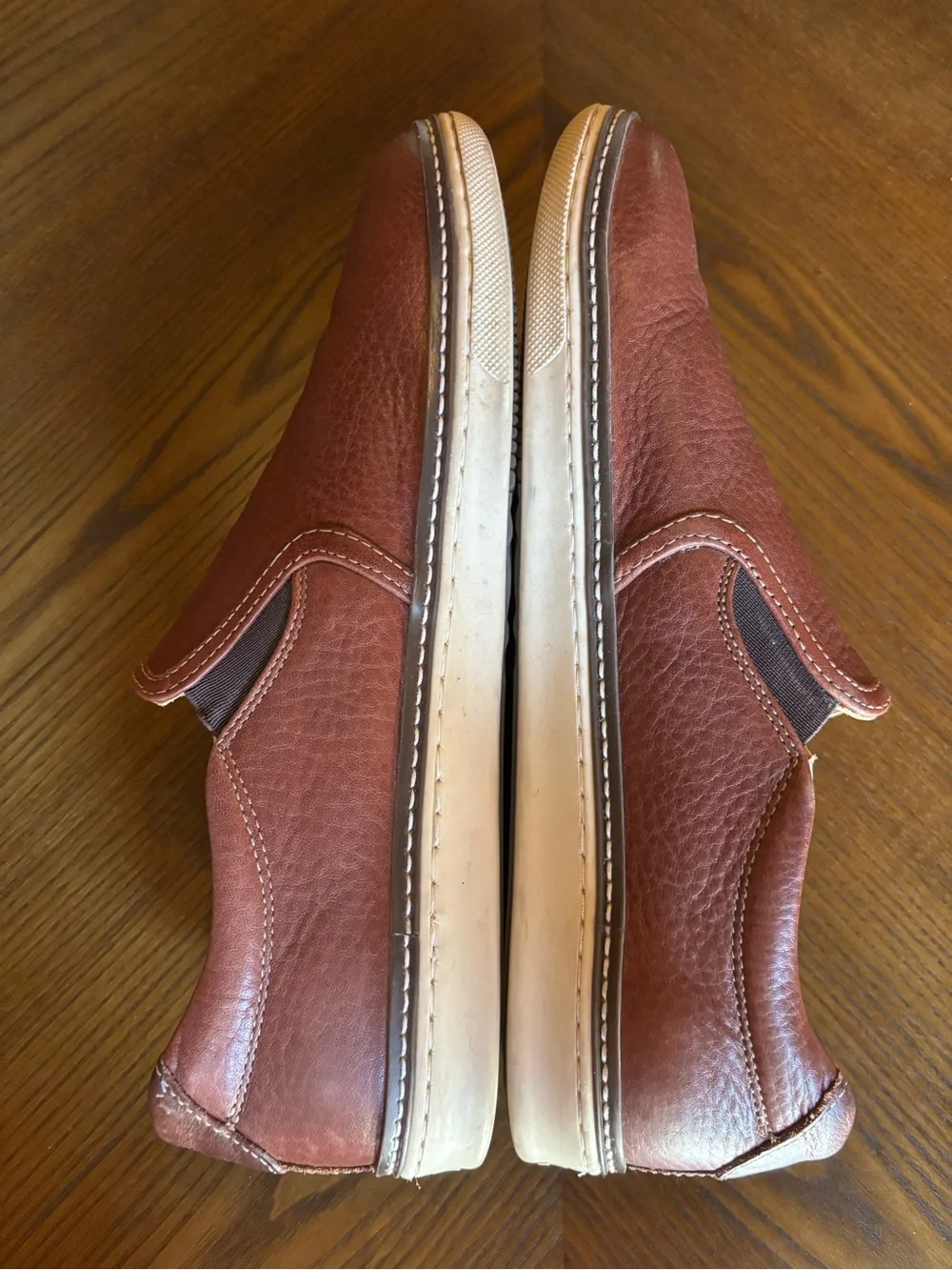 J&M Men’s Brown Leather Slip-On Loafers Sneakers Sheepskin Lined Shoes Size 10M
